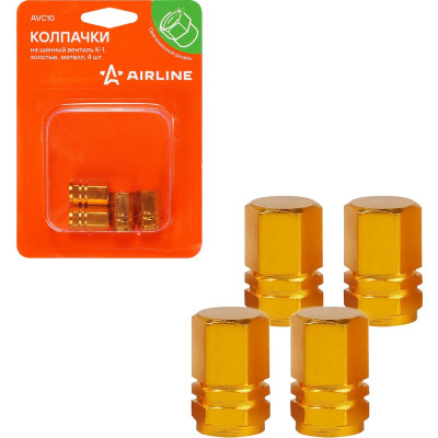 Колпачки на шинный вентиль Airline K-1, золотые, металл, 4 шт. AVC10