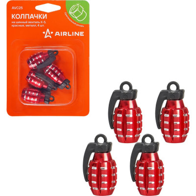 Колпачки на шинный вентиль Airline K-5, красные, металл, 4 шт. AVC25