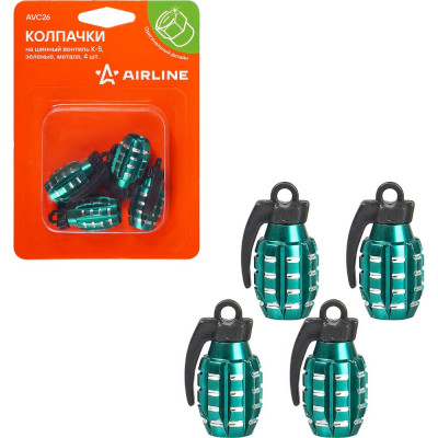 Колпачки на шинный вентиль Airline K-5, зеленые, металл, 4 шт. AVC26