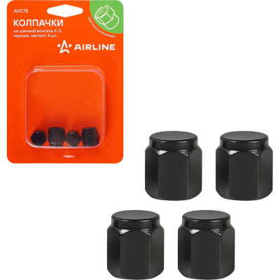 Колпачки на шинный вентиль Airline K-3, черные, металл, 4 шт. AVC15