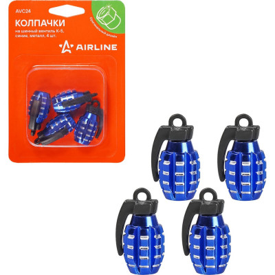 Колпачки на шинный вентиль Airline K-5, синие, металл, 4 шт. AVC24