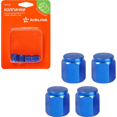 Колпачки на шинный вентиль Airline K-3, синие, металл, 4 шт. AVC18
