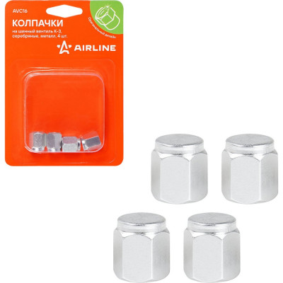 Колпачки на шинный вентиль Airline K-3, серебряные, металл, 4 шт. AVC16