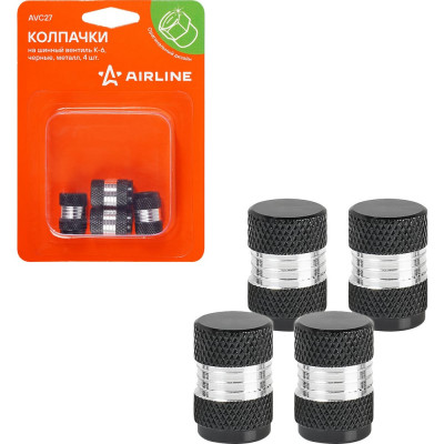 Колпачки на шинный вентиль Airline K-6, черные, металл, 4 шт. AVC27