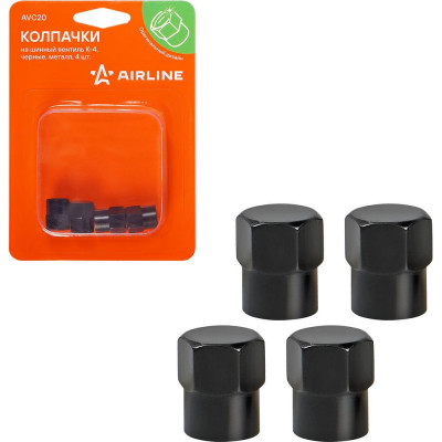 Колпачки на шинный вентиль Airline K-4, черные, металл, 4 шт. AVC20