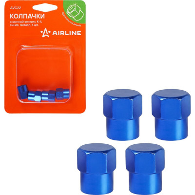 Колпачки на шинный вентиль Airline K-4, синие, металл, 4 шт. AVC22