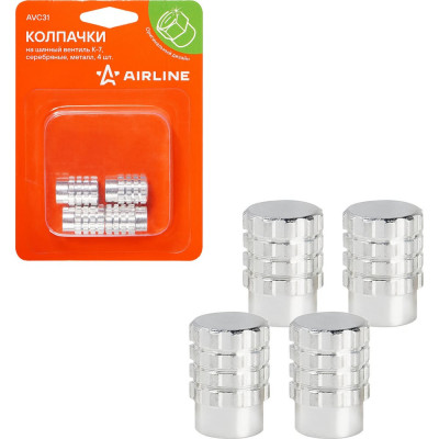 Колпачки на шинный вентиль Airline K-7, серебряные, металл, 4 шт. AVC31