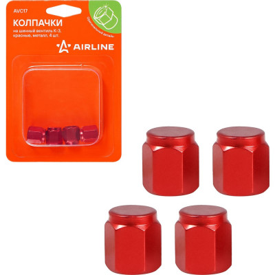Колпачки на шинный вентиль Airline K-3, красные, металл, 4 шт. AVC17