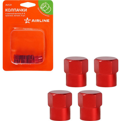 Колпачки на шинный вентиль Airline K-4, красные, металл, 4 шт. AVC21