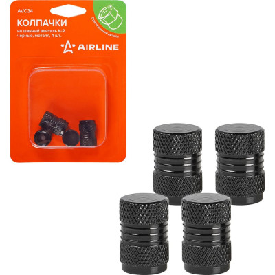 Колпачки на шинный вентиль Airline K-9, черные, металл, 4 шт. AVC34