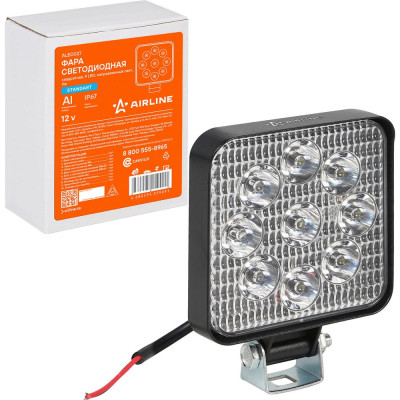 Светодиодная фара Airline квадратная, 9 LED направленный свет, 9W (83x83x22) 12V ALED027