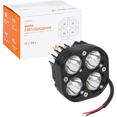 Светодиодная фара Airline квадратная, 4 LED направленный свет, 40W (78x78x50) 12/24V ALED036