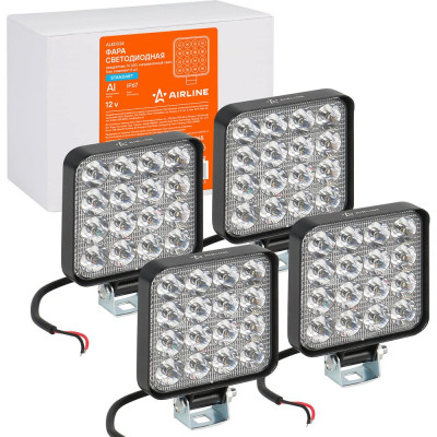 Светодиодная фара Airline квадратная, 16 LED направленный свет, 16W (83x83x22) 12V, комплект 4 шт. STANDART ALED034