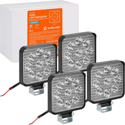 Светодиодная фара Airline квадратная, 9 LED направленный свет, 9W (83x83x22) 12V, комплект 4 шт. STANDART ALED032