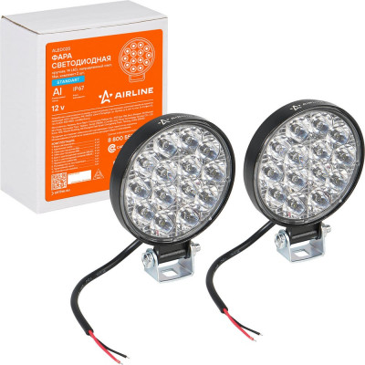 Светодиодная фара Airline круглая, 14 LED направленный свет, 14W (83x83x22) 12V, комплект 2 шт. STANDART ALED025