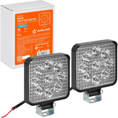 Светодиодная фара Airline квадратная, 9 LED направленный свет, 9W (83x83x22) 12V, 2 шт. ALED022