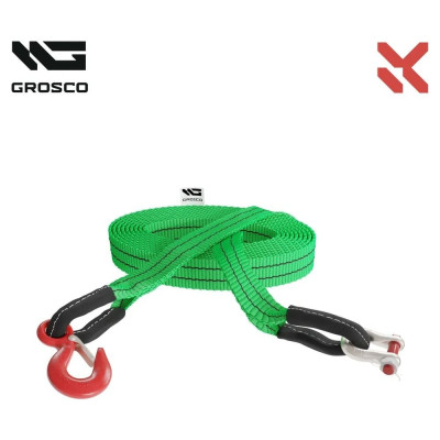 Буксировочный грузовой трос Grosco 50т, 12м, крюк/скоба, для буксировки авто до 25 тонн BTL5012HS