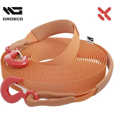 Динамическая стропа Grosco 8т, 5м, крюк/крюк, рывковый трос для буксировки авто до 4 тонн BTD0805HH