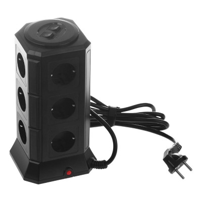 Сетевой фильтр QUMO Power Tower Pro 12SP5U P-0001 , 12 розеток, 2200 Вт, 10A, кабель 2м 3*1 мм чистая медь, пожаробезопасный пластик, евровилка, 5 USB портов 4.5A суммарно 30556