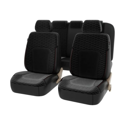 Чехлы PSV Hornet Next Черный отстрочка красная велюр терморомб Сота экокожа 137123