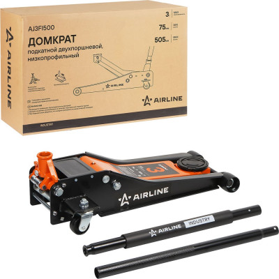 Домкрат подкатной Airline 3т INDUSTRY двухпоршневой низкопрофильный (MIN - 75 мм, MAX - 505 мм) AJ3FI500