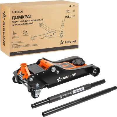Домкрат подкатной Airline 4т INDUSTRY двухпоршневой низкопрофильный (MIN - 112 мм, MAX - 505 мм) AJ4FI500