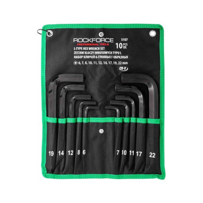 Ключи Rockforce Г-образные 6-гранные (6-8, 10-12, 14, 17, 19 22 мм), набор 10 предметов RF-5107(58808)