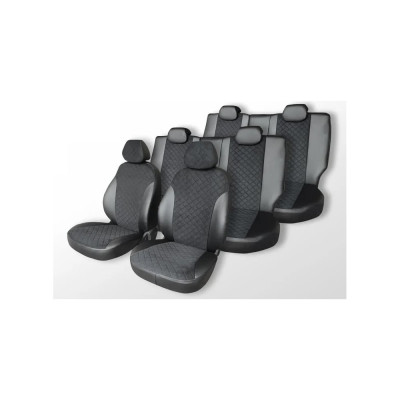 Чехлы на сиденья DEFLY Mitsubishi Delica, 1997-2007, 7 мест, экокожа черная/замша черная ромб Mts2-2ZR