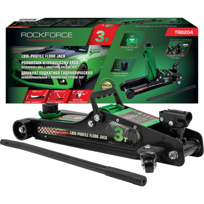 Подкатной гидравлический низкопрофильный домкрат Rockforce с поворотной ручкой, 3 т RF-TR8204(60283)