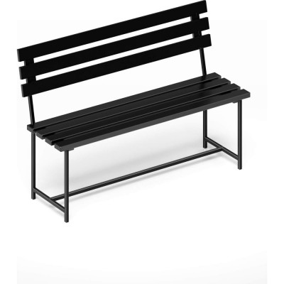 Скамейка садовая Solarius Классика с деревянными спинкой и сиденьем цвета антрацит, лавочка для дачи с черным металлическим каркасом skam-spin-ser