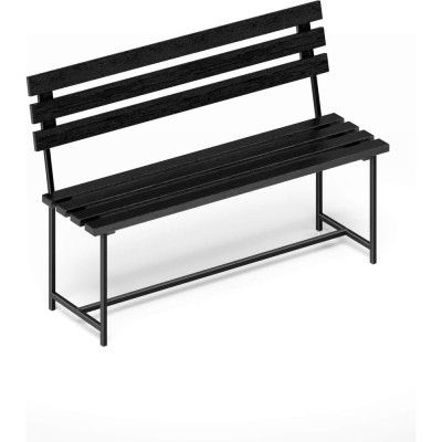 Скамейка садовая Solarius Классика с деревянными спинкой и сиденьем розового цвета, лавочка для дачи с черным металлическим каркасом skam-spin-roz