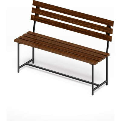 Скамейка садовая Solarius Классика с деревянными спинкой и сиденьем цвета темного дуба, лавочка для дачи с черным металлическим каркасом skam-spin-temd
