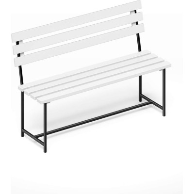 Скамейка садовая Solarius Классика с деревянными спинкой и сиденьем белого цвета, лавочка для дачи с черным металлическим каркасом skam-spin-bel