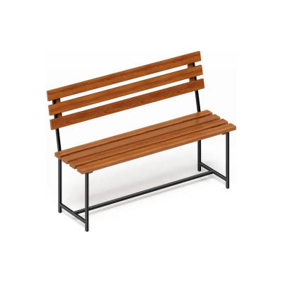 Скамейка садовая Solarius Классика с деревянными спинкой и сиденьем цвета ольхи, лавочка для дачи с черным металлическим каркасом skam-spin-olha