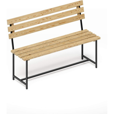 Скамейка садовая Solarius Классика с деревянными спинкой и сиденьем с лакировкой, лавочка для дачи с черным металлическим каркасом skam-spin-lak