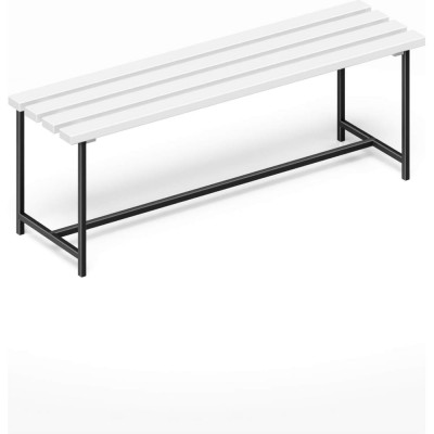 Скамейка садовая Solarius Классика с деревянным сиденьем из 4-ех досок белого цвета, лавочка для дачи с черным металлическим каркасом skam-bel