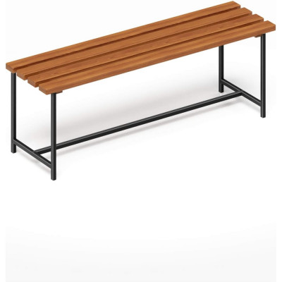 Скамейка садовая Solarius Классика с деревянным сиденьем из 4-ех досок цвета ольхи, лавочка для дачи с черным металлическим каркасом skam-olha