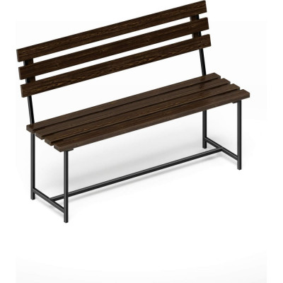 Скамейка садовая Solarius Классика с деревянными спинкой и сиденьем цвета венге, лавочка для дачи с черным металлическим каркасом skam-spin-ven