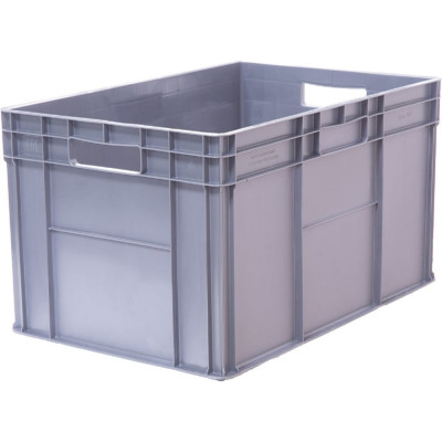 Ящик полимерный Тара.ру 600х400х340 стенки сплошные, дно гладкое, 2 открытые ручки, цв. серый 32477