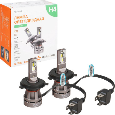 Лампa светодиодная Airline H4, 12/24В, 28Вт, 6500К(Белый), 5000Лм, для рефлект./линз. 2 шт. PLUS AEAR104