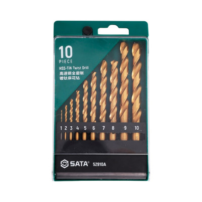 Набор сверел из быстрорежущей стали с титановым напылением, 10 шт, 1-10 мм SATA 52910A