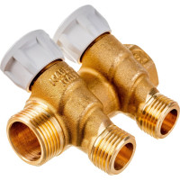 Коллектор Giacomini латунь R585C 3/4 ВР/НР на 2 выхода 1/2 НР с запорными клапанами R585CY072 040-2338