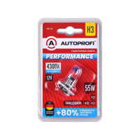 Автомобильная галогенная лампа AUTOPROFI H3, 12V, 55W, (PK22S), 1 шт, +80% PERFORMANCE PRF-H3