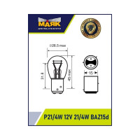 Автомобильная лампа накаливания МАЯК P21/4W, 12 В, 21/4W, BAZ15D, Original Pro, уп-ка 10 шт. 01214/10