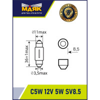 Автомобильная лампа накаливания МАЯК C5W, 12 В, 5 Вт, SV8.5/8 (36 мм), Original Pro, уп-ка 10 шт. 01205С(36)/10