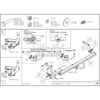 Оцинкованный фаркоп GALIA для Citroen C4 SpaceTourer (в т.ч. Grand) 2018-, Citroen C4 Picasso (в т.ч. Grand) 2013-2018, Peugeot 308 хетчбек/универсал 2013-2021 C068A
