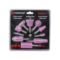 Набор камней абразивных, 10 предметов, хвостовик 6 мм, в блистере Forsage F-GSK010(19747)