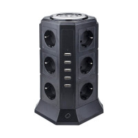Сетевой фильтр QUMO Power Tower Pro 12SP5U P-0001 , 12 розеток, 2200 Вт, 10A, кабель 2м 3*1 мм чистая медь, пожаробезопасный пластик, евровилка, 5 USB портов 4.5A суммарно 30556