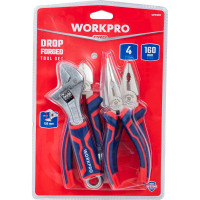 Набор инструментов WORKPRO ключ разводной, длинногубцы, бокорезы, пассатижи, 4 шт. WP201009