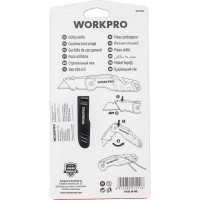 Складной быстросменный нож WORKPRO с нейлоновой рукояткой (10 лезвий) трапеция, черный WP211017